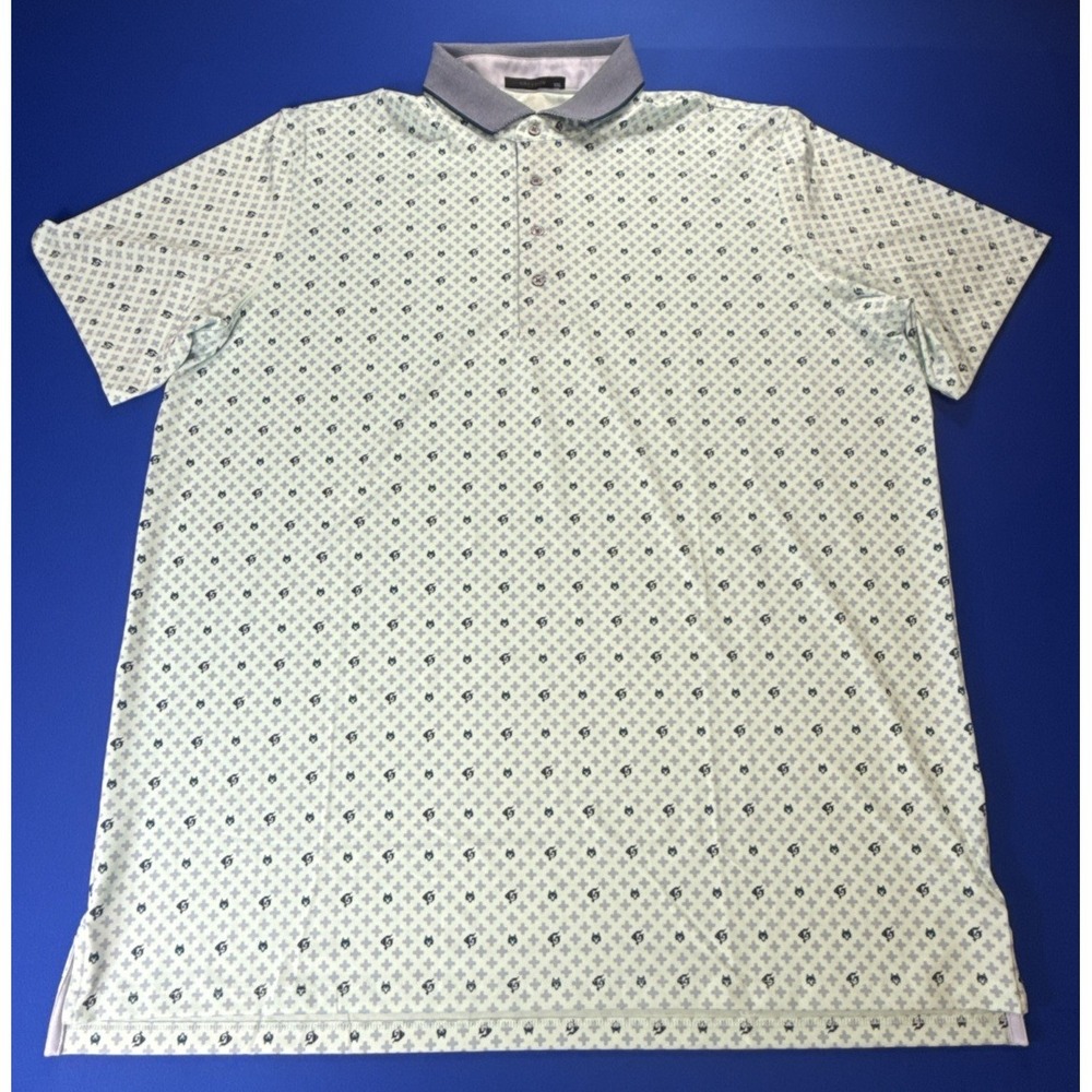 Greyson Clothiers Mens Size 2XL Wolf Logo AOP Polo Shirt Green Short Sleeve